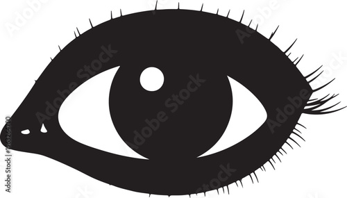Minimalist black eye icon, abstract human eye symbol, simple vision graphic, modern optical perception vector illustration for web and app design