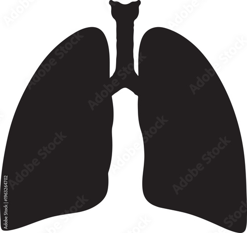 Human Lungs Silhouette Vector, Anatomical Respiratory System Organ, Black Lung Illustration for Medical and Health Concepts