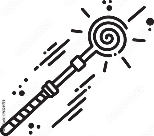 Magical wand vector icon, enchanting wizard staff, fantasy magic tool, spellcasting implement, mystical sorcery symbol for games and apps