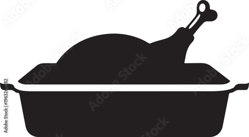 Roasted Turkey Silhouette Vector Icon. Black and White Holiday Dinner Symbol. Cooked Poultry Graphic for Thanksgiving and Christmas Menus, Food Packaging, and Festive Designs.