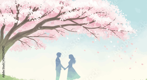 Silhouette of romantic couple holding hands.