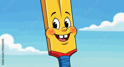 Smiling Yellow Pencil Character Face Closeup.
