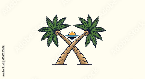 Tropical Palm Trees At Sunset.