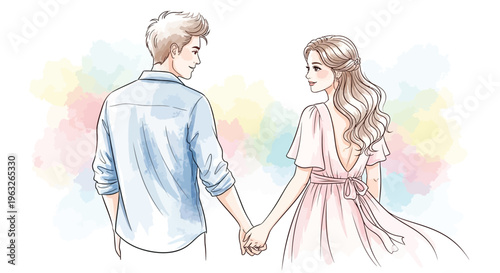 Young couple holding hands together.