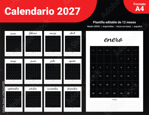 Elegant Script Calendar 2027 Diseño Moderno con Tipografía Script Editable