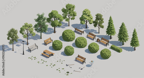 Isometric Park and Garden Element Set Vector