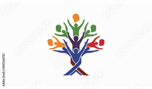 People group tree logo with human figures forming leaves community unity concept vector illustration isolated on white background