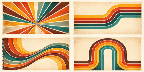 Set of abstract colorful backgrounds featuring bright rainbow wave patterns and curved vector line designs for professional business web banners and artistic wallpaper templates