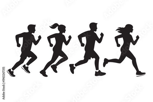 Group of people running and jogging silhouette vector illustration for fitness and healthy lifestyle.