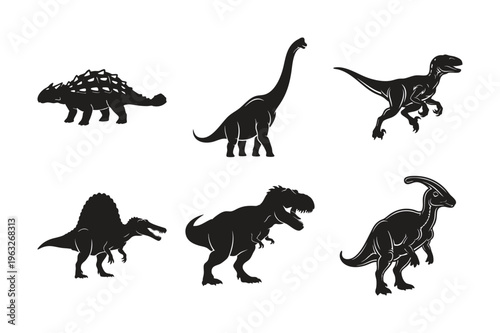 Dinosaurs silhouette set bundle, various prehistoric animals included.