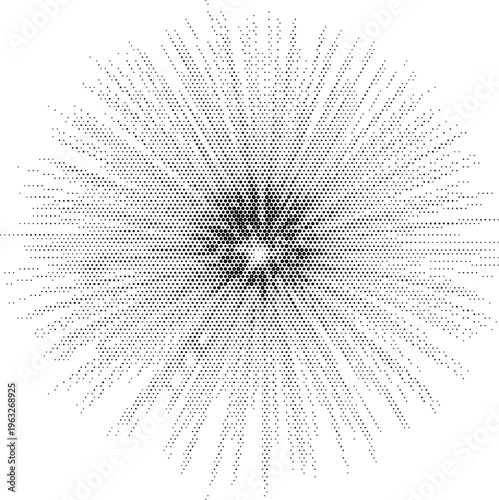 abstract sunburst burst halftone radial rays energy expansion flash light focus spark speed circular