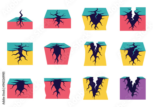 Cracks and Fissures. Abstract Damage Concept. Broken Surface Vector Art. Geological Fractures. Destruction Illustration.