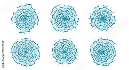Broken Glass Effect. Circular Fractured Patterns. Geometric Abstract Design. Ice Shards Backgrounds.