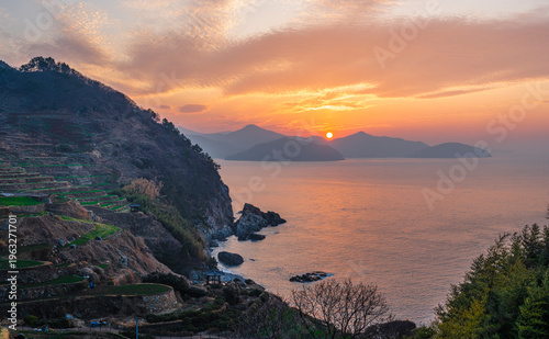 Sunrise Over Terraced Fields at Daerengyi Village, Namhae Island, South Korea