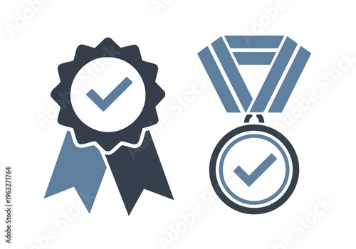 Quality Guarantee Achievement Icons. Certification Badge Symbols. Flat Vector Graphics.