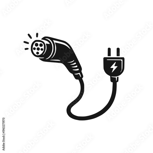 EV charging cable icon for electric vehicle power connection symbol