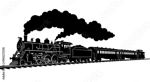 Vintage Steam Locomotive Train with Smoke Silhouette