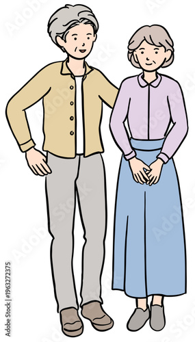 仲が良い高齢カップルのイラスト