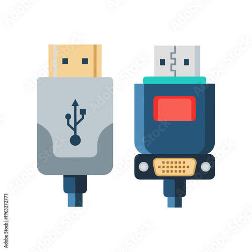 usb cable and hdmi connector vector illustration