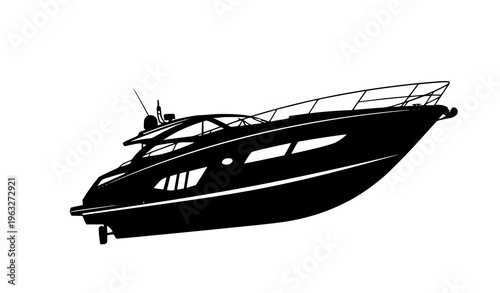 Luxury speedboat silhouette vector in dynamic angle for nautical transport travel and premium marine design