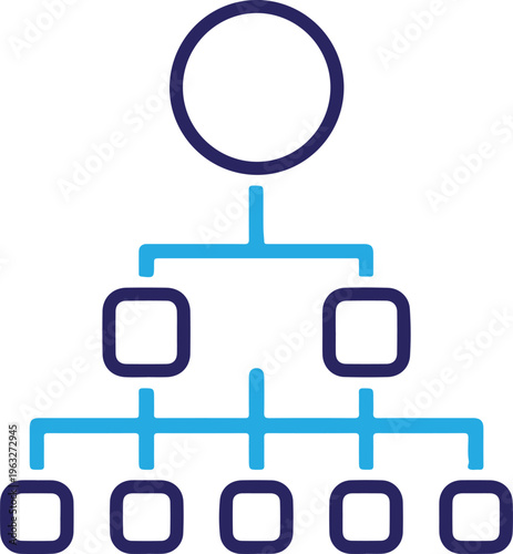 A simple organizational chart with one top position and several subordinates in a hierarchy structure visually represented