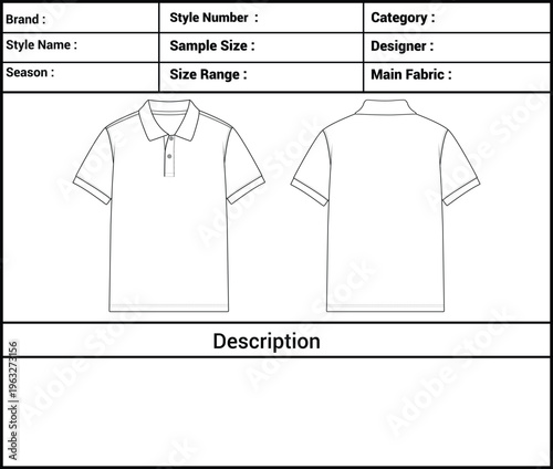 Men’s Polo T-Shirt Tech Pack Template – Garment Technical Specification Sheet