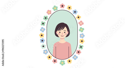 A cartoon woman with short brown hair.
