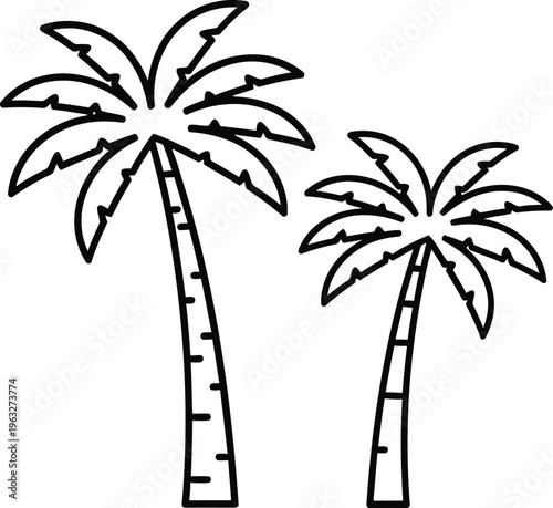 Two coconut palm trees outline icon. Line sign beach or tropical island. Vector isolated pictogram for web and app  
