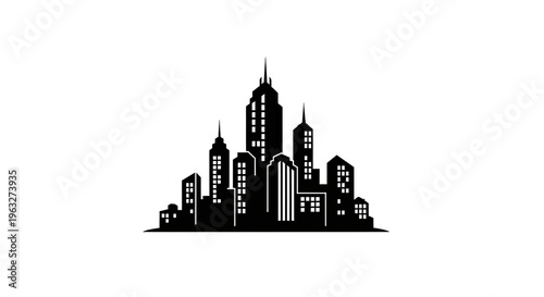 Silhouette of a modern city skyline with diverse building heights and shapes