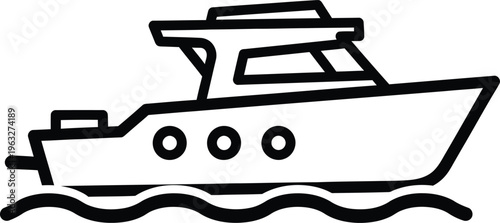 Yachting yacht, powerboat outline icon. Line sign motorboat, speedboat. Vector isolated pictogram for web and app  
