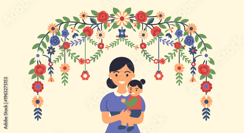 A mother holding her little daughter.