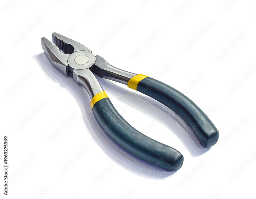 Fototapeta premium Metal tool with dark grips and yellow accents