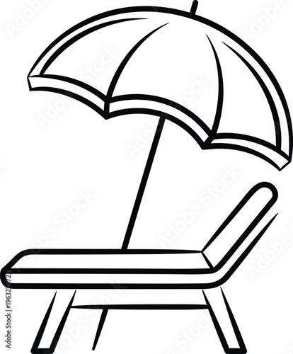 Beach, relax, resort outline icon. Line sign deckchair sunbed and sun umbrella. Vector isolated pictogram for web and app  