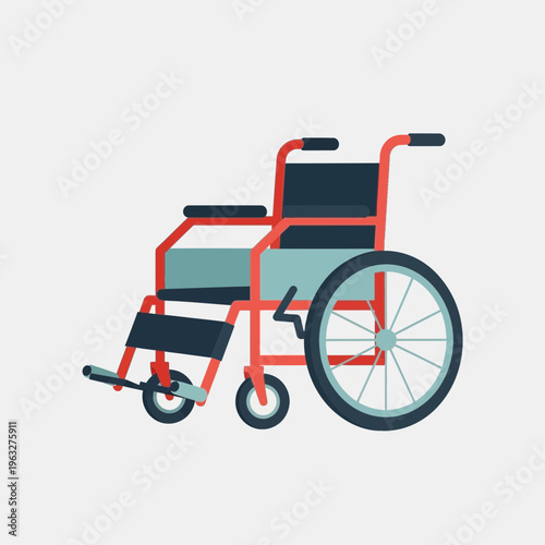 Red wheelchair with black seat.