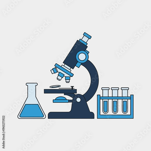 Laboratory Microscope with Test Tubes.