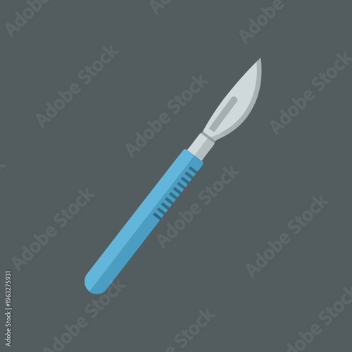 Scalpel with blue handle closeup.
