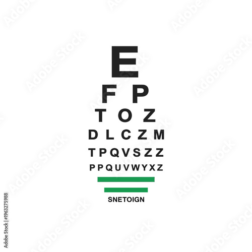 Eye chart vision test letters closeup.