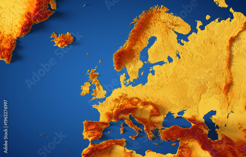 Europe Physical Relief Map - 3D rendering
