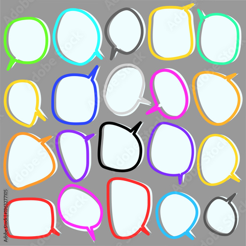 手描き風カラフルな吹き出しフレームセット、ポップで親しみやすい会話・SNS・コメント表現に使える多用途デザイン素材集