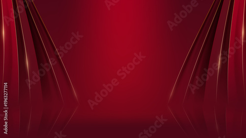 高級感あふれる深紅のカーテンが左右に広がる舞台風背景と中央に余白を持たせたラグジュアリーなイベント・発表会・表彰式向けビジュアル素材