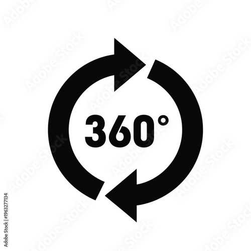 Vector illustration of a 360 degree rotation symbol with circular arrows
