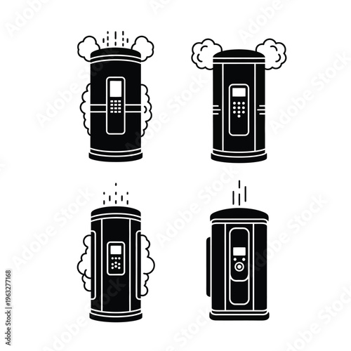 Futuristic Teleportation Pod and Cryogenic Chamber Vector Icons Set for Sci-Fi Design Projects