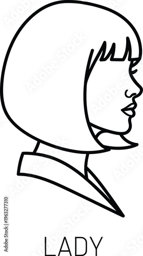 Simple line drawing of a lady with short hair