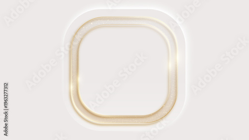 柔らかな光をまとった角丸ゴールドフレーム、キラキラ粒子装飾付きの高級感ある正方形枠デザイン素材（コピースペースあり）