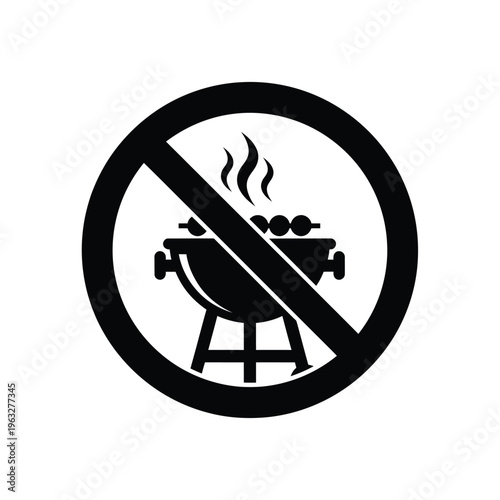 Vector illustration of no barbecue sign with a grill icon and diagonal line