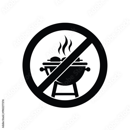 Vector illustration of no barbecue sign with grill icon in black and white