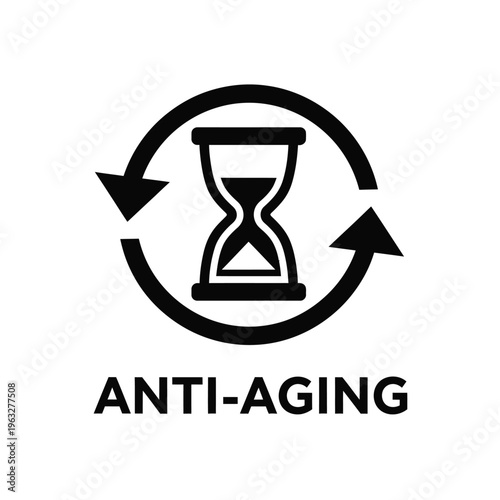 Vector illustration of anti aging concept with hourglass and circular arrows symbolizing time reversal and youthfulness