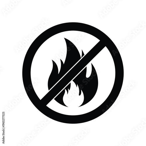 Vector illustration of no fire or flame symbol forbidden sign with black flames in a circle