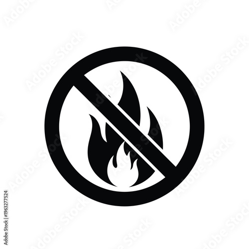 Vector illustration of no fire or flame symbol prohibition sign warning icon