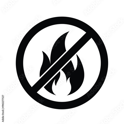 Vector illustration of a no fire or flame symbol prohibition sign with a line through it